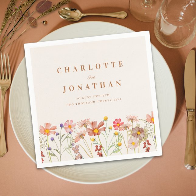 Servilleta De Papel Boho Boho Rustic Floral Fall Wedding (Boho rustic floral custom fall Wedding napkins watercolor wildflowers brown terracotta burnt orange )
