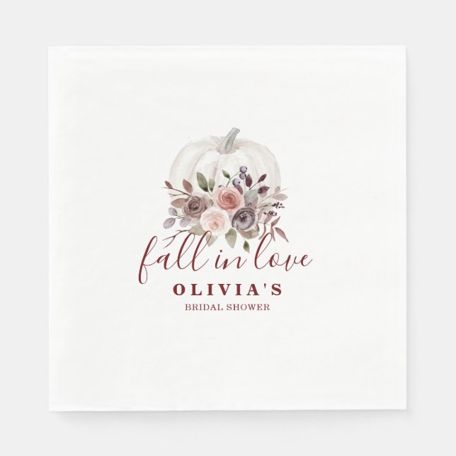 Servilleta De Papel Boho Borgoña caída floral Calabaza Bridal Shower (Anverso)