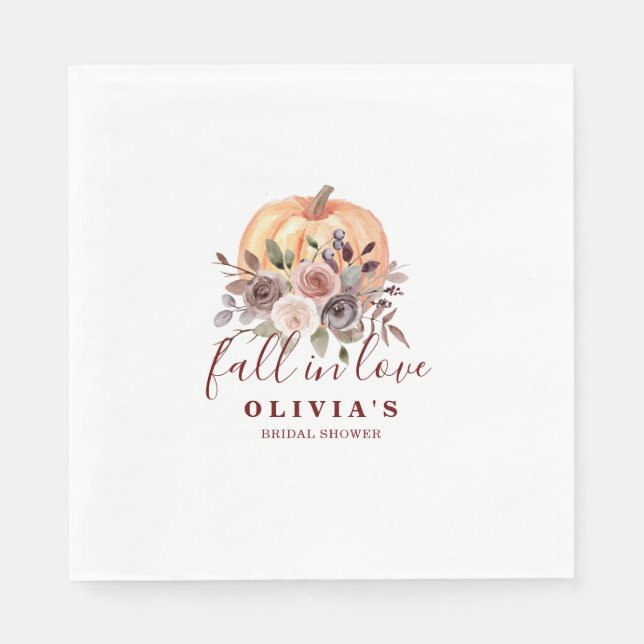 Servilleta De Papel Boho Borgoña caída floral Calabaza Bridal Shower (Anverso)