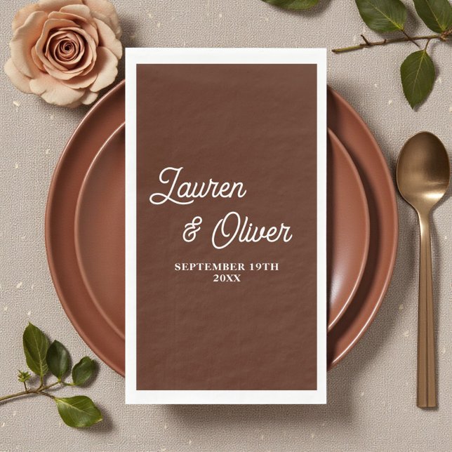 Servilleta De Papel Boho Brown Script Minimalist Wedding (Subido por el creador)