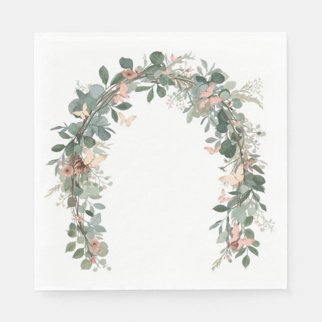 Servilleta De Papel Boho Butterfly Baby Sprinkle Napkins Eucalyptus (Anverso)