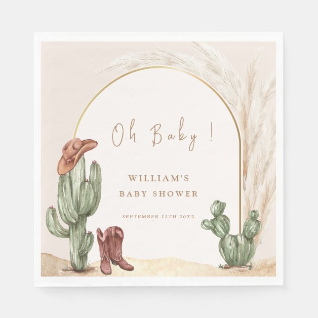 Servilleta De Papel Boho Cactus Arch Desert Cowboy Baby Shower (Anverso)