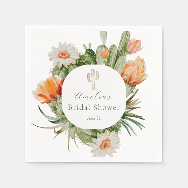 Servilleta De Papel Boho Cactus Bridal Shower (Anverso)