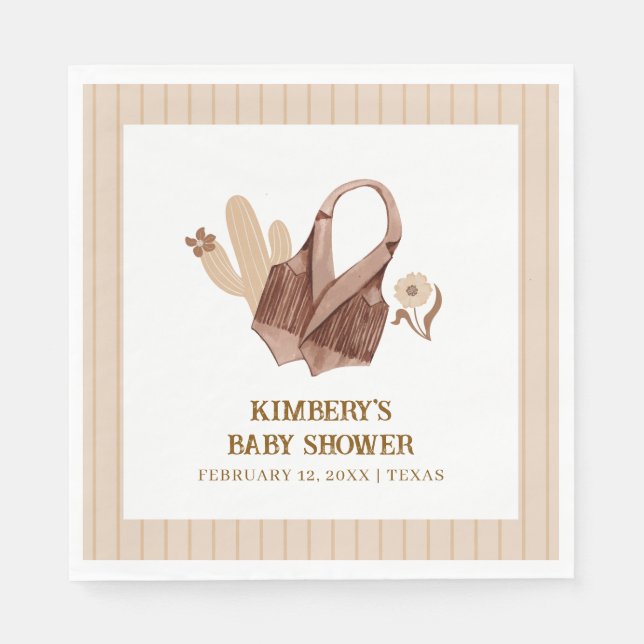 Servilleta De Papel Boho Cactus Cowgirl Neutral ruso Baby Shower (Anverso)