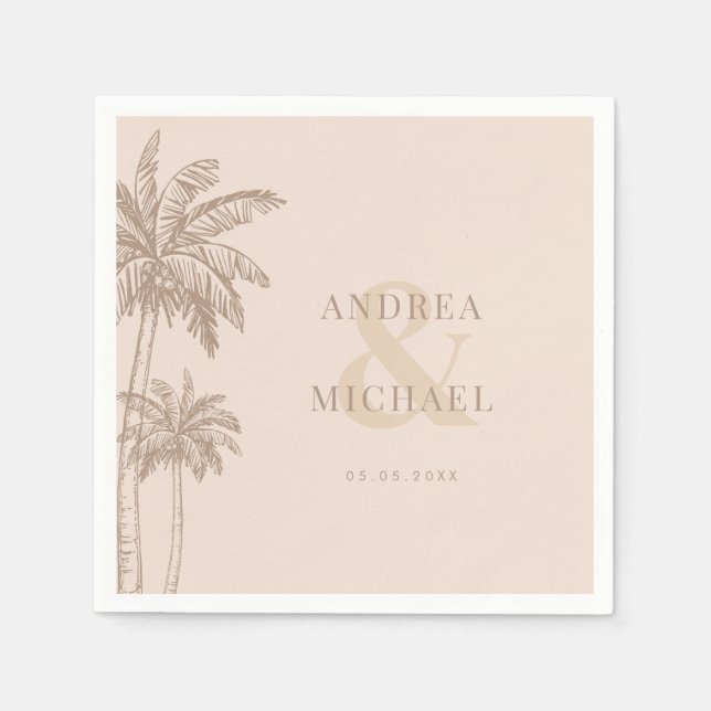 Servilleta De Papel Boho Cae Palmeras & Ampersand Beach Wedding (Anverso)