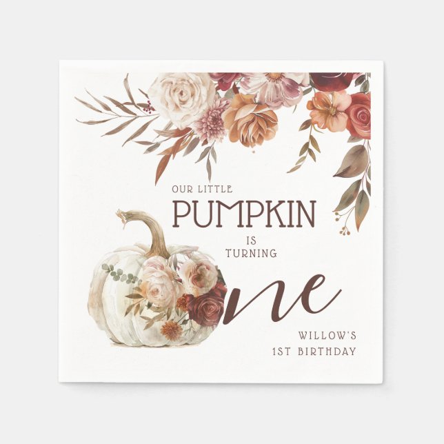 Servilleta De Papel Boho Calabaza Bloom Otoño Primer cumpleaños (Anverso)