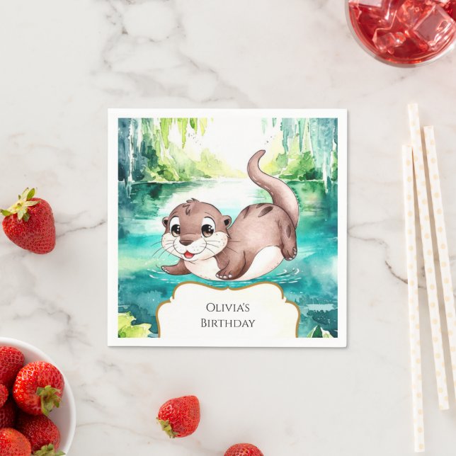 Servilleta De Papel Boho Calm Otter Cumpleaños (In situ)