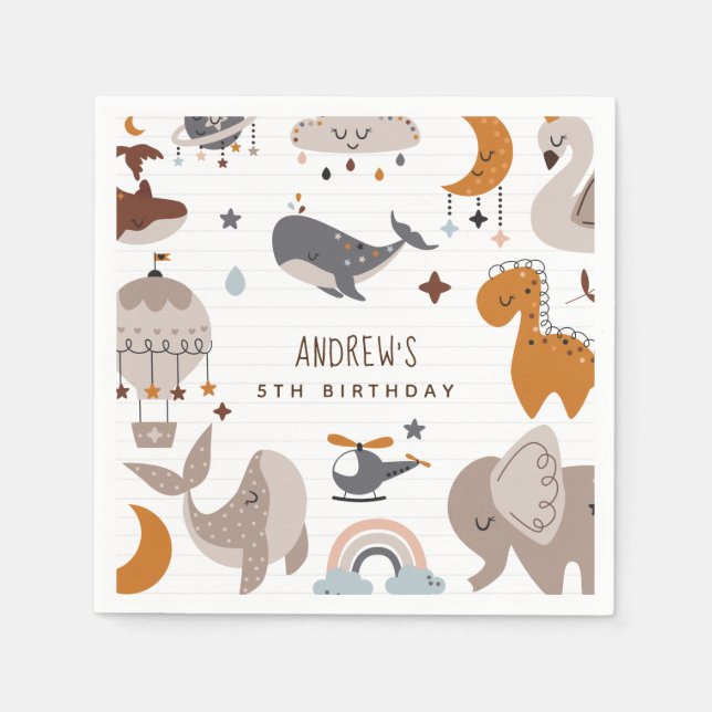 Servilleta De Papel Boho Celestial Animals Bohemian Rainbow Kid Fiesta (Anverso)