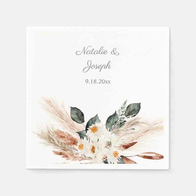 Servilleta De Papel Boho Copper Pampas & Beige Floral - servilletas bl (Anverso)