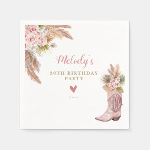 Servilleta De Papel Boho Cowgirl Boot Pampas Grass Rosas Cumpleaños