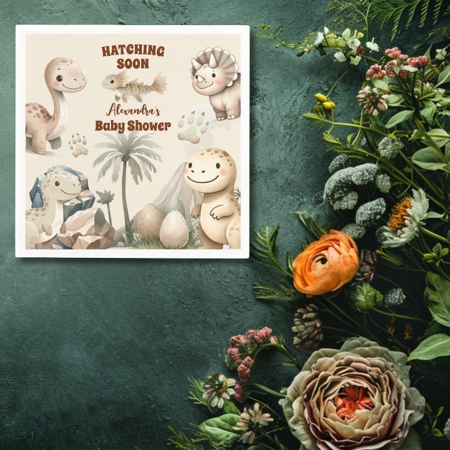 Servilleta De Papel Boho Cute Hatching pronto Dinosaur Baby Shower (Subido por el creador)