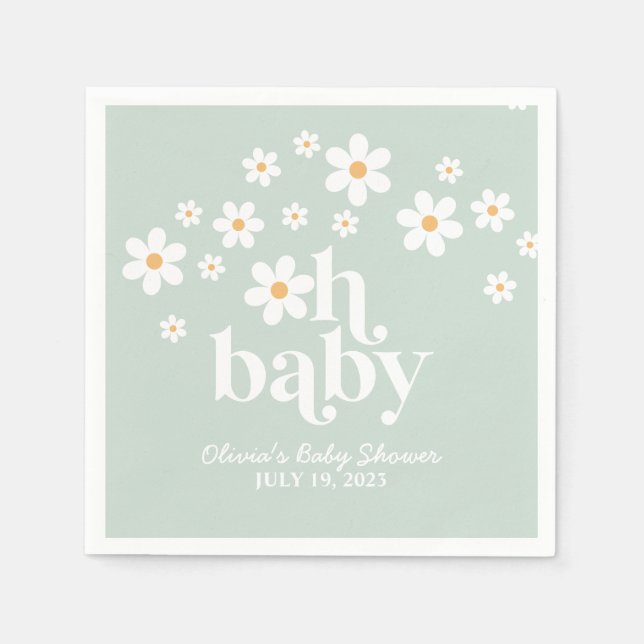 Servilleta De Papel boho Daisy green Baby Shower Napkins (Anverso)
