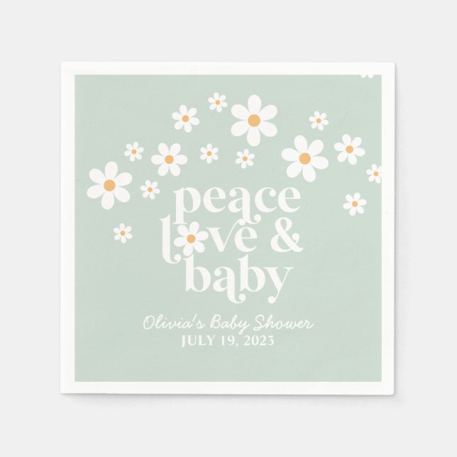 Servilleta De Papel boho Daisy green Peace Love Baby Shower (Anverso)