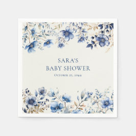 Servilleta De Papel Boho Dark and Dusty Blue Wildflowers Baby Shower
