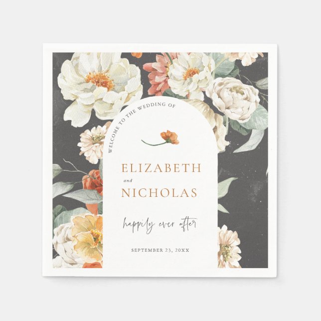 Servilleta De Papel Boho Dark Floral Greenery Boda Botánico (Anverso)