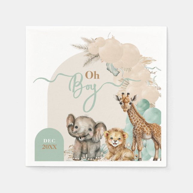 Servilleta De Papel Boho de animales salvajes Oh Boy Baby Shower (Anverso)