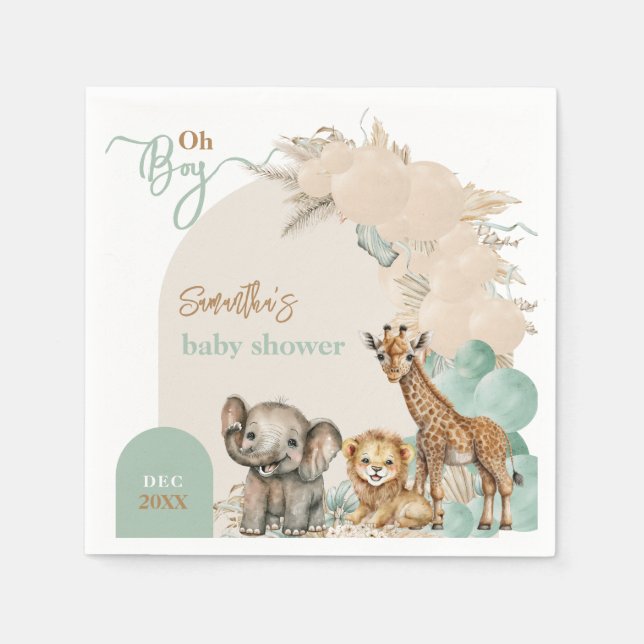 Servilleta De Papel Boho de animales salvajes Oh Boy Baby Shower (Anverso)