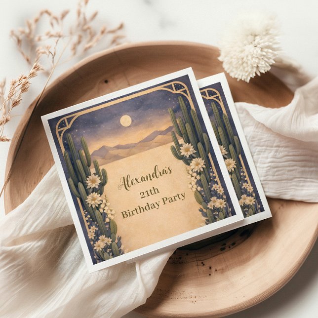 Servilleta De Papel Boho Desert Cactus Birthday (Subido por el creador)