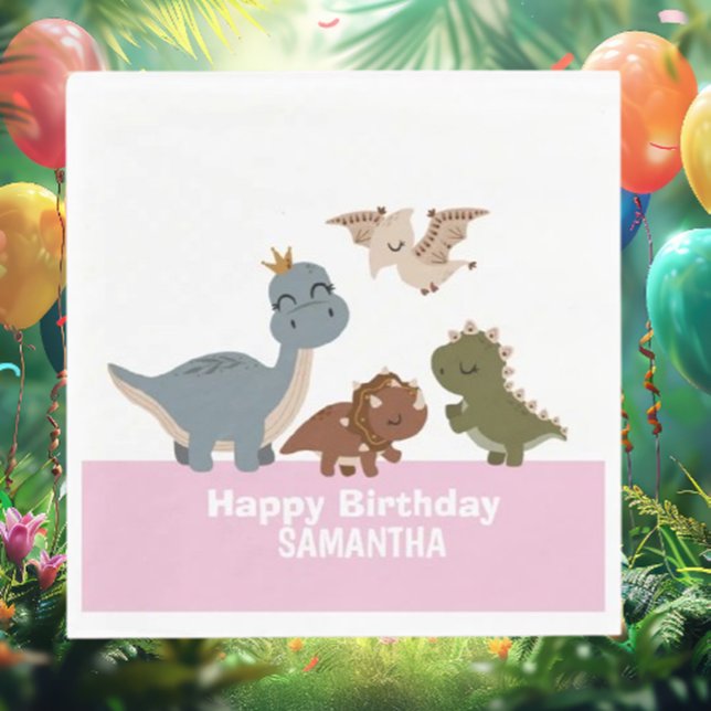 Servilleta De Papel Boho Dinosaur Birday Pink (Celebrate in style with our Boho Dinosaur Birthday Pink Napkins!)