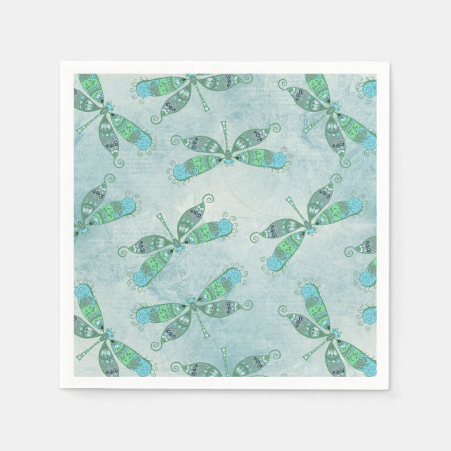 Servilleta De Papel Boho Dragonflies en azul (Anverso)