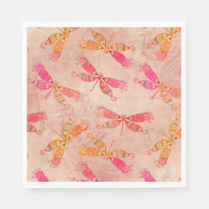 Servilleta De Papel Boho Dragonflies en rosa