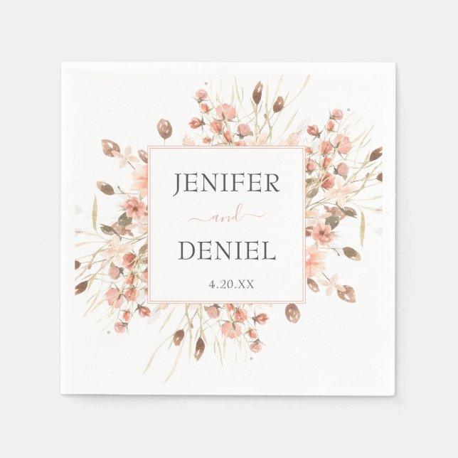 Servilleta De Papel Boho Dried Watercolor Floral Wedding (Anverso)