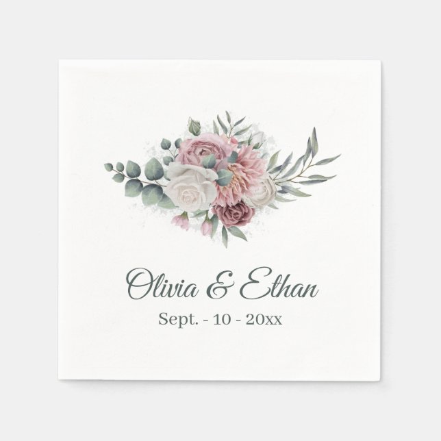 Servilleta De Papel Boho Dusty Rosa Floral Bouquet (Anverso)