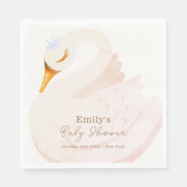 Servilleta De Papel Boho Elegant Princess Swan Chica Baby Shower (Anverso)