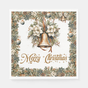 Servilleta De Papel Boho Elegante vegetación y campanas de oro Navidad