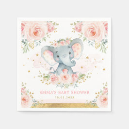Servilleta De Papel Boho Elephant Pink Rubor Flor Baby Shower