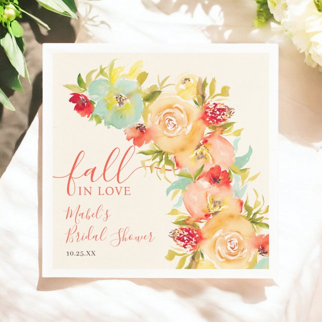 Servilleta De Papel Boho enamorarse de florales en acuarela para la fi (Boho Fall in love floral watercolor bridal shower Napkins)