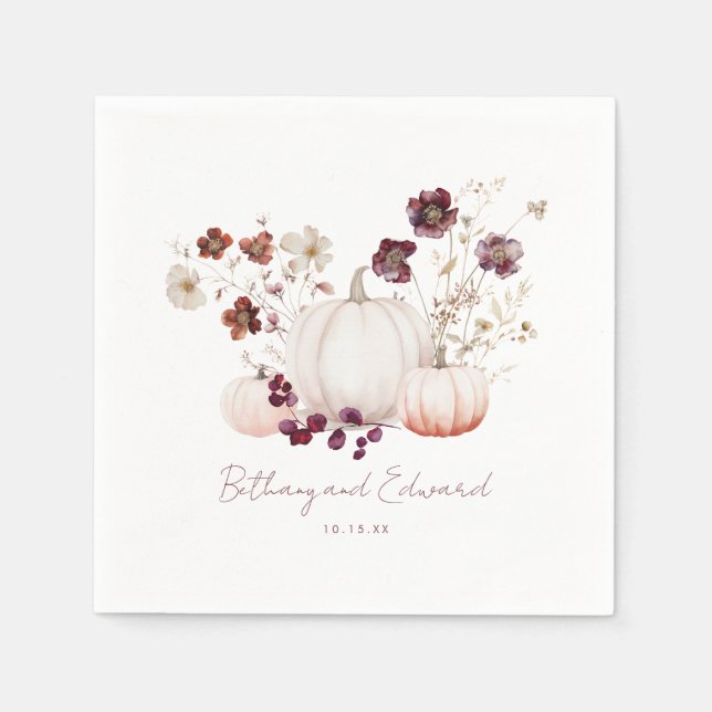 Servilleta De Papel Boho Fall Boda de calabaza floral (Anverso)