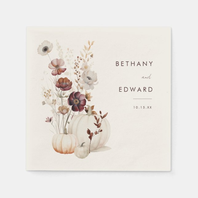 Servilleta De Papel Boho Fall Boda de calabaza floral (Anverso)