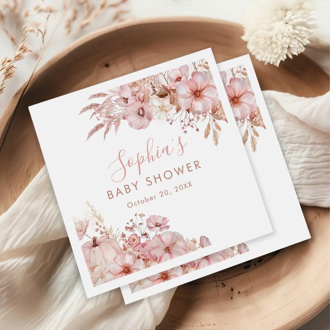 Servilleta De Papel Boho Fall Floral Pumpkin Baby Shower  (Subido por el creador)