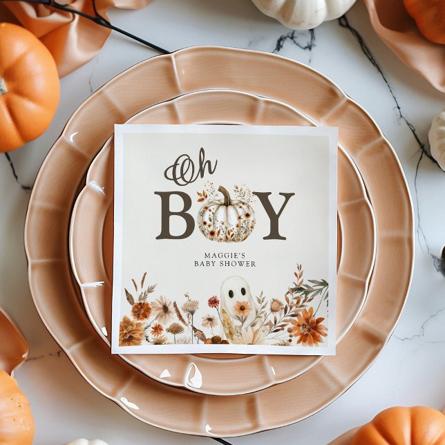 Servilleta De Papel Boho Fall Ghost Floral Oh Boy Baby Shower  (Subido por el creador)