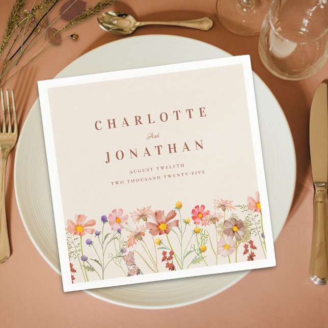 Servilleta De Papel Boho Fall Rustic Wildflower Floral Boda (Boho fall rustic Wildflower Floral beige and burnt orange Wedding custom napkins Watercolor flowers)