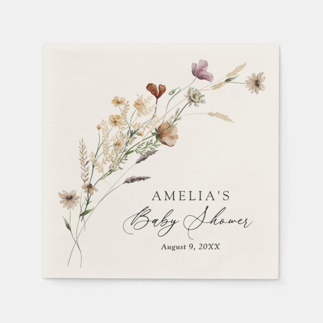 Servilleta De Papel Boho Fall Wildflower Baby Shower (Anverso)