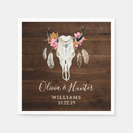 Servilleta De Papel Boho Feather Antler Skull Dark Wood Boda