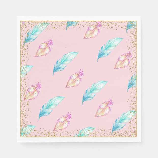 Servilleta De Papel Boho Feather Baby Shower Paper Napkins (Anverso)