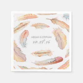 Servilleta De Papel Boho Feather Watercolor Boda