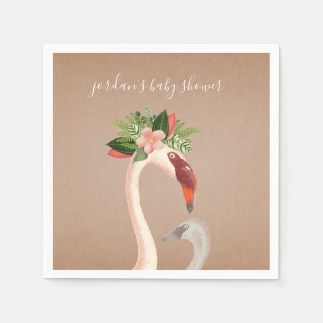 Servilleta De Papel Boho Flamingo Mama + Chick Baby Shower Napkins (Anverso)