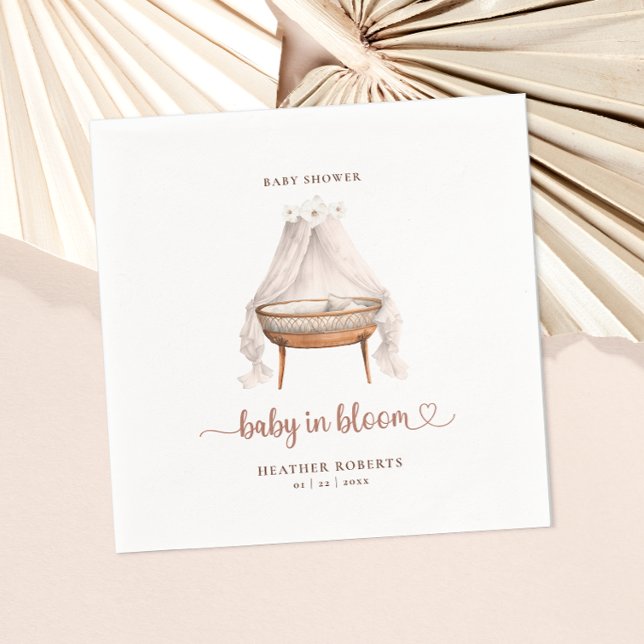 Servilleta De Papel Boho Floral Baby Shower Napkins Neutral Bassinet (Boho Baby Shower Napkin)