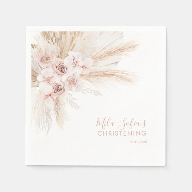 Servilleta De Papel Boho Floral Baptism Napkins Chicas Christening Pin (Anverso)