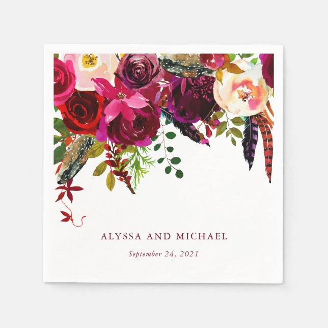 Servilleta De Papel Boho Floral | Boda (Anverso)