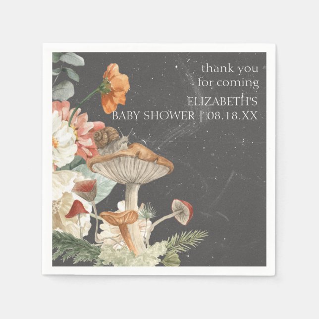 Servilleta De Papel Boho Floral Champiñón Botánico | Shower de Bebé  (Anverso)
