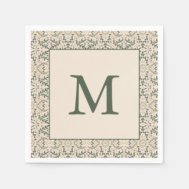 Servilleta De Papel Boho Floral Custom Christmas Holiday Monogram (Anverso)