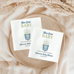 Servilleta De Papel Boho Floral Denim Pocket Blue Jean Baby Shower