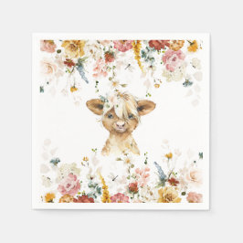 Servilleta De Papel Boho Floral Highland Cow
