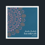 Servilleta De Papel Boho Floral Mandala Verde azulado Blue Bat Mitzvah<br><div class="desc">Boho Floral Mandala Verde azulada Blue Bat Mitzvah Personalizado Napkins</div>