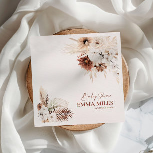 Servilleta De Papel Boho Floral Pampas Grasa Baby Shower Napkins